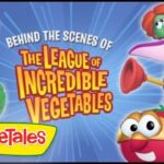 Behind-the-scenes banner for VeggieTales: The League of Incredible Vegetables with colorful veggie characters.