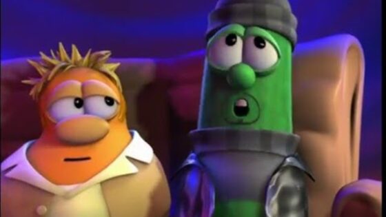 Two cartoon vegetables sit together with sleepy, puzzled expressions.