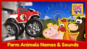 Learn Names & Sounds of Farm Animals with Monster Trucks at the Carnival - Kingdom Kids Zone, Little Learners - Brain Candy TV