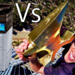 Printer on the left contrasted with a man holding a large gold trophy on the right, with a bold 'VS' between them (comparison theme).