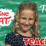 Smiling girl stands in front of a green chalkboard with math symbols, with 'Imagine That!' logo and bold 'TEACHER' text overlay.