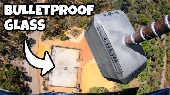 Aerial view of a rooftop with a bold 'BULLETPROOF GLASS' title and a white arrow pointing to the roof.