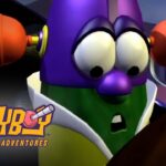 LarryBoy: The Cartoon Adventures logo with a surprised purple character peering over a steering wheel in a cockpit.