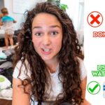 Woman speaks to the camera while volunteers sort clothes in the background; on the right are survival tips: don't use ice and use frozen water bottles.