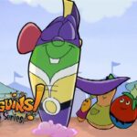 Group of colorful animated penguin characters at a festival-like setting, with the 'Penguins! The Series' logo in the corner.