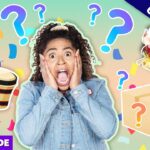 Surprised girl in a denim jacket with confetti, question marks, drums, and a mystery box in a bright thumbnail. The scene suggests surprising contents or an exclusive reveal.