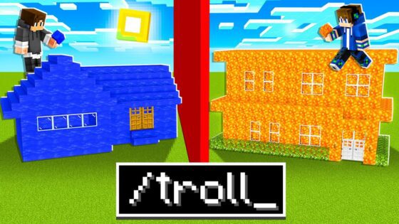 LAVA vs WATER HOUSE TROLL Build Battle in Minecraft! - Gameplay, Kingdom Kids Zone, Minecraft - EYstreem