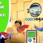 Promo image showing Cowboy Jack at Code Ninjas with cartoon superhero characters and a handheld game icon.