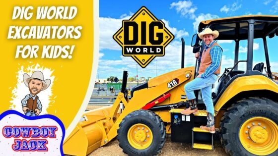 Thumbnail showing a cowboy on a large yellow excavator with the Dig World logo and 'Cowboy Jack' graphic on a yellow panel, set against a blue sky.