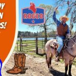 Thumbnail for a kids' cowboy lesson: a man on a horse roping, with an orange panel reading 'Cowboy Lesson for Kids!' and cartoon cowboy artwork on the left.
