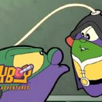 LarryBoy: The Cartoon Adventures logo with a green frog-like character and a purple-styled cape in a cartoon scene