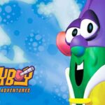 Cartoon cover featuring LarryBoy, a purple helmeted superhero with a green suit, on a blue bubbly background, logo reads 'LarryBoy: The Cartoon Adventures'