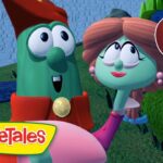 VeggieTales thumbnail: two animated vegetables conversing outdoors with a 30 Min badge in the corner.
