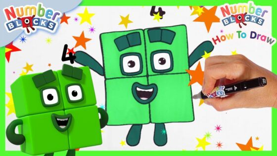 How to draw Numberblock Four | Drawing Tutorial for Kids | @Numberblocks - Kingdom Kids Zone, Little Learners - Numberblocks
