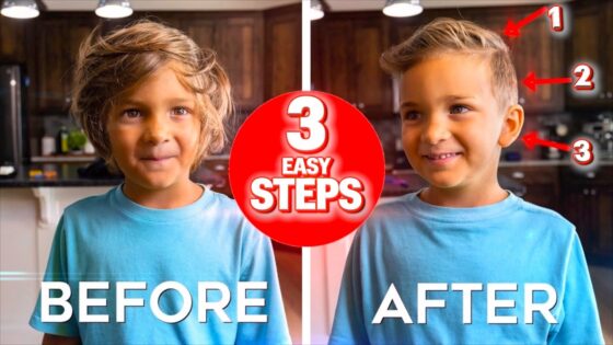 Thumbnail showing a boy before and after a process, with a red circular badge in the center reading '3 EASY STEPS' and arrows labeled 1–3 on the right.