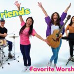 Four young musicians posing with drums, guitar, and keyboard; 'CJ & Friends' and 'Favorite Worship Songs' text on the thumbnail.