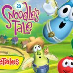 Colorful VeggieTales poster with animated vegetables and the title 'A Noodle's Tale' at the top left.