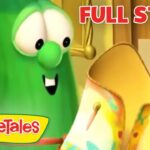 VeggieTales thumbnail with a green vegetable character smiling, 'FULL STORY' text in red at the top, and the VeggieTales logo in the corner.