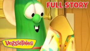 VeggieTales thumbnail with a green vegetable character smiling, 'FULL STORY' text in red at the top, and the VeggieTales logo in the corner.