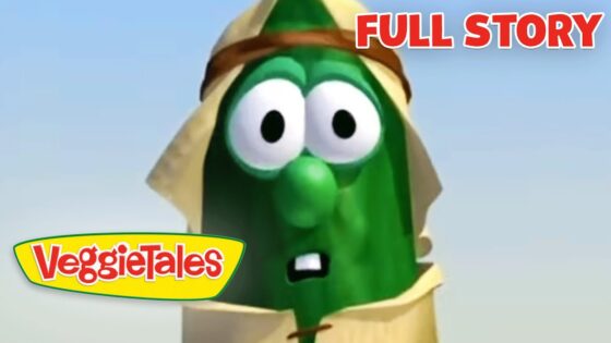 Thumbnail image from VeggieTales featuring a surprised green cucumber character with torn wrapping, 'FULL STORY' text in the corner and VeggieTales logo nearby.