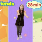 Three young women dancing across orange, purple, and blue panels with the title 'CJ & Friends' and a 28 min badge, as a video thumbnail.