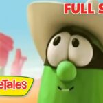 VeggieTales cucumber character with a beige hat in a desert; 'FULL STORY' title on the image.