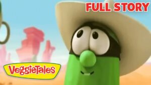 VeggieTales cucumber character with a beige hat in a desert; 'FULL STORY' title on the image.
