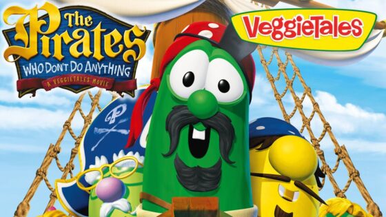 Poster for VeggieTales: The Pirates Who Don’t Do Anything, featuring animated veggie pirates on a ship.
