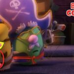 VeggieTales scene: green vegetable wearing glasses, a purple pirate hat, and a red scarf looks distressed with a small green pea nearby; 'Bonus Content' and '30th Anniversary' logos visible.
