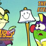 Thumbnail from a cartoon showing two characters with a lamp, logo 'LarryBoy: The Cartoon Adventures' and the title 'The Angry Eyebrows'