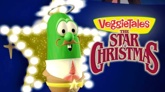 VeggieTales: The Star of Christmas promotional image with a green veggie character inside a glowing star and the title text nearby.