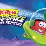 VeggieTales in Space: The Fennel Frontier cover with red and green veggie characters inside a bright green spaceship against a starry purple-blue background.