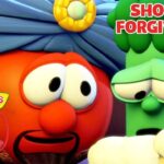 Bob the Tomato and Larry the Cucumber from VeggieTales appear distressed as the 30th anniversary logo reads ‘VeggieTales 30th Anniversary’.
