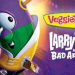Promotional cover featuring LarryBoy and the VeggieTales logo with the title 'LarryBoy and the Bad Apple' on a purple background.