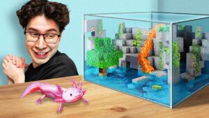 I Built a Minecraft Aquarium IRL for my Axolotl - Gameplay, Kingdom Kids Zone, Minecraft - EYstreem