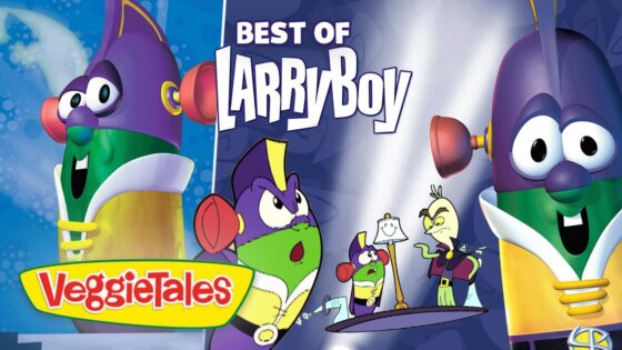 Cover art for VeggieTales Best of LarryBoy featuring colorful veggie superheroes.