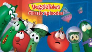 VeggieTales Classic Episodes cover featuring animated vegetables with surprised expressions against a bright, colorful background.