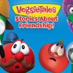 VeggieTales: Stories About Friendship! banner with colorful veggie characters gathered together on a blue background