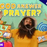 YouTube thumbnail for The Daily Devo Show: 'Will God Answer My Prayer?' shows a person in a yellow shirt with hands raised against a forest backdrop, with wooden signs and a 'Full Episode' banner.