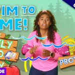 Thumbnail for The Daily Devo Show: a girl in a pink top speaking in a forest-themed set with wooden sign graphics reading 'Daily Devo Show' and the scripture reference Prov. 3:5-6, plus an 'Exclusive' banner and 'Full Episode' label.