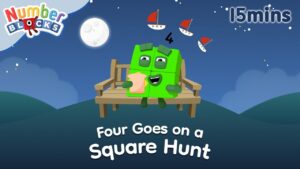 🌙📚 Four Goes on a Square Hunt: Kids Bedtime Story Adventure 🟩✨| 123 Learn to count | Numberblocks - Kingdom Kids Zone, Little Learners - Numberblocks
