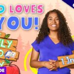 Thumbnail showing a smiling woman in a blue top with bold text 'GOD LOVES YOU!' and 'THE DAILY DEVO SHOW' beside a wooden sign labeled '1 Jn 4:7-8' (exclusive full episode).
