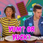 Two people at a table tasting foods with slow cookers, bold 'YUM? OR YUCK?' text above them in a vibrant thumbnail.