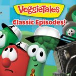 VeggieTales characters pose with a vintage car on a bright blue background, featuring the 'VeggieTales Classic Episodes' banner.