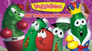 VeggieTales: Old Testament Heroes cover with cartoon vegetable characters posing on a purple background.