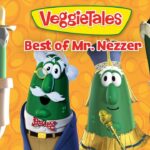 VeggieTales banner with four costumed vegetables under the title 'Best of Mr. Nezz' on an orange patterned background.