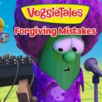 VeggieTales thumbnail: green veggie singing into a microphone while two friends look on, with 'VeggieTales Forgiving Mistakes' text overlay.