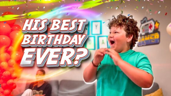 A joyful birthday celebration with a smiling boy in a teal shirt, colorful confetti, balloons, and the text 'HIS BEST BIRTHDAY EVER?' across the image.