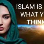Portrait of a woman in a teal hijab on the left, with a sunrise over Earth and the bold message 'ISLAM IS NOT WHAT YOU THINK'.
