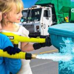 How Stinky Dirty Garbage Bins Get Cleaned! 🫧♻️ Kids Have Fun & Help Power Wash Recycle & Trash Cans! - Kingdom Kids Zone, Little Learners - Happy Hubbard’s - Educational Videos for Kids
